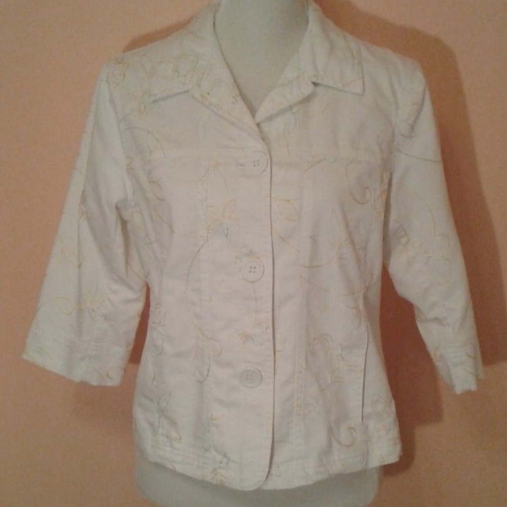 TanJay Petites 6P Embroidered Button Down Jacket